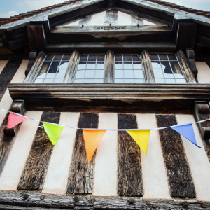 Knowle library decorated with bunting
