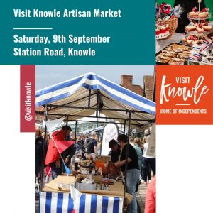 Poster with image of market stall with customers browsing products and a smaller image of artisan cheeses on display