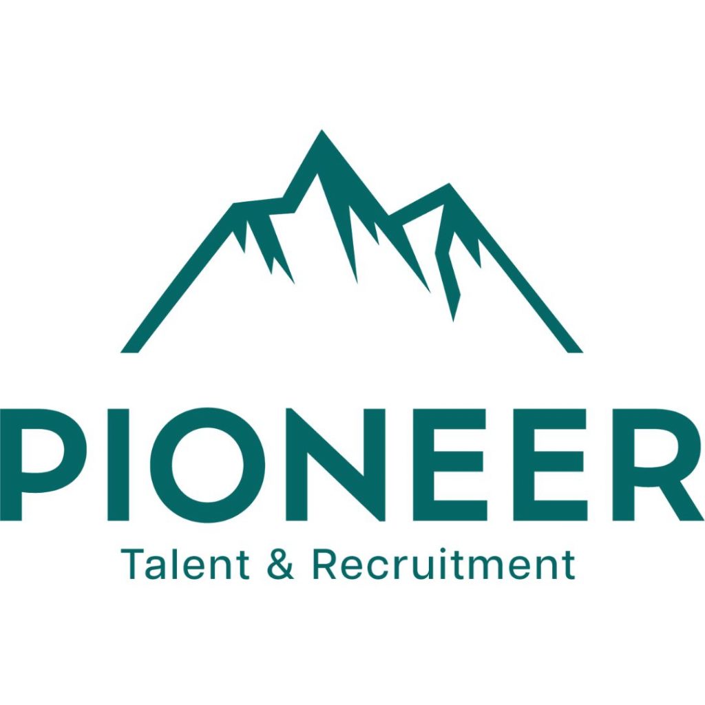 Poineer Talent Logo featuring the copy Poineer Talenet and Recruitment and a snow capped mountain graphic