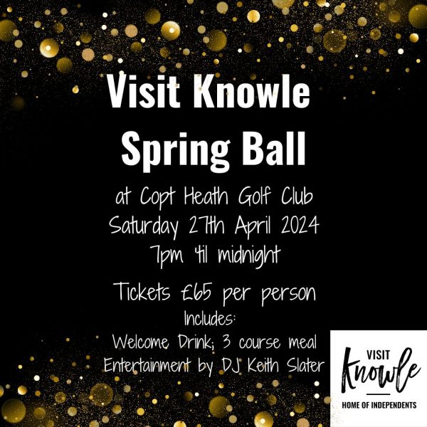 An invitation to a Ball in whit lettering on a black background with golden lights sprinkled along the top and bottom