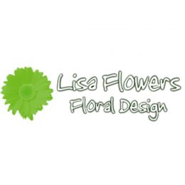 A green flower next to lettering saying Lisa Flowers Flora Design