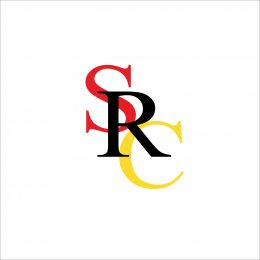 Solihull Riding Club Logo with the letters S R C all slightly overlapping in a diagonal slope in the colours red, black and yellow