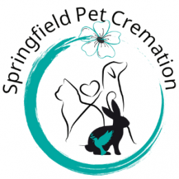 A logo showing pencil drawings of pets sitting in a green circle with Spring Pet Cremation above