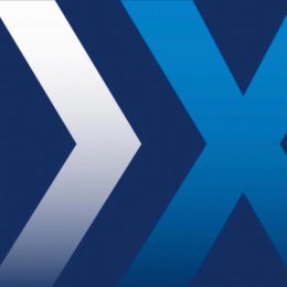 Exact Homes logo featuring geometric pattern in shades of blue and white