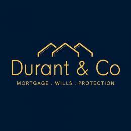 Durant and Co company logo with company name in gold lettering and outlines of roofs above